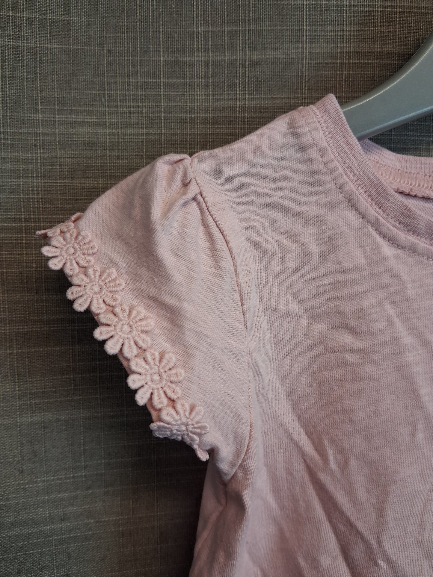 Next Girls Pale Pink T-Shirt Floral Trim Short Sleeve Age 18-24 Months