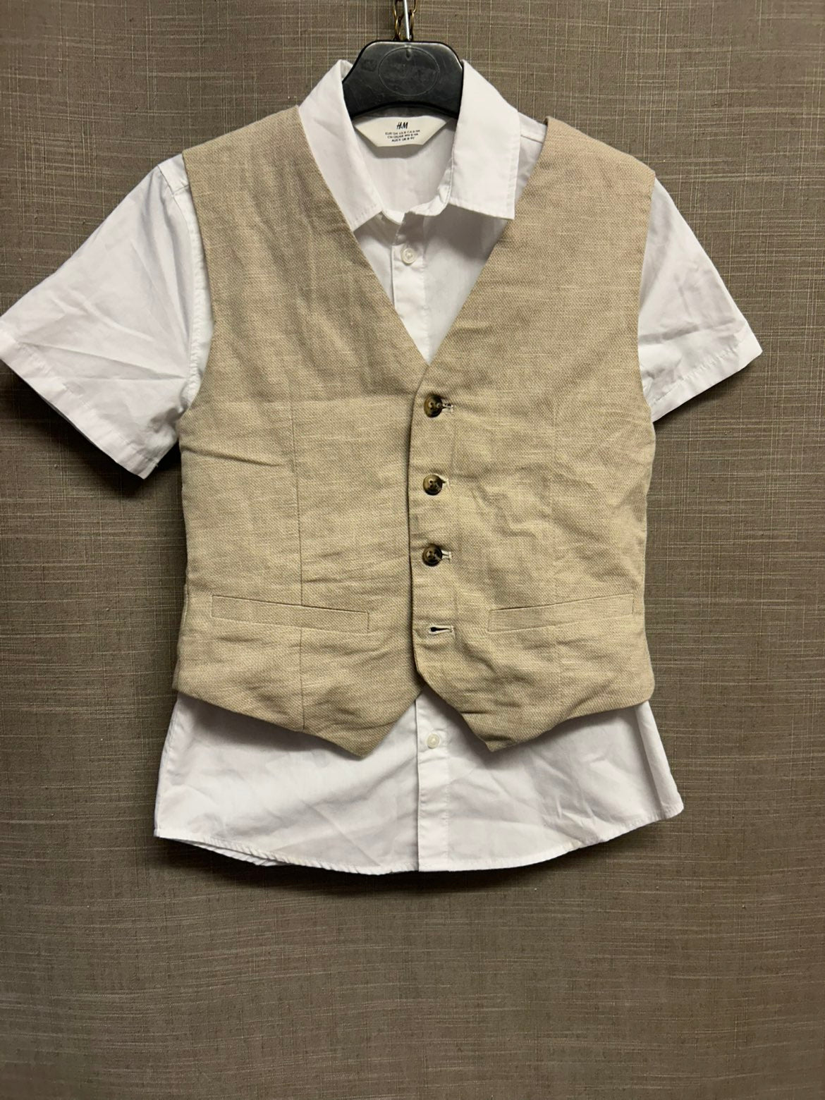 H&M Boys Linen Cream 2 Piece Suit Shirt & Waistcoat Age 8-9 Years Wedding Special Occasion