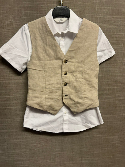 H&M Boys Linen Cream 2 Piece Suit Shirt & Waistcoat Age 8-9 Years Wedding Special Occasion