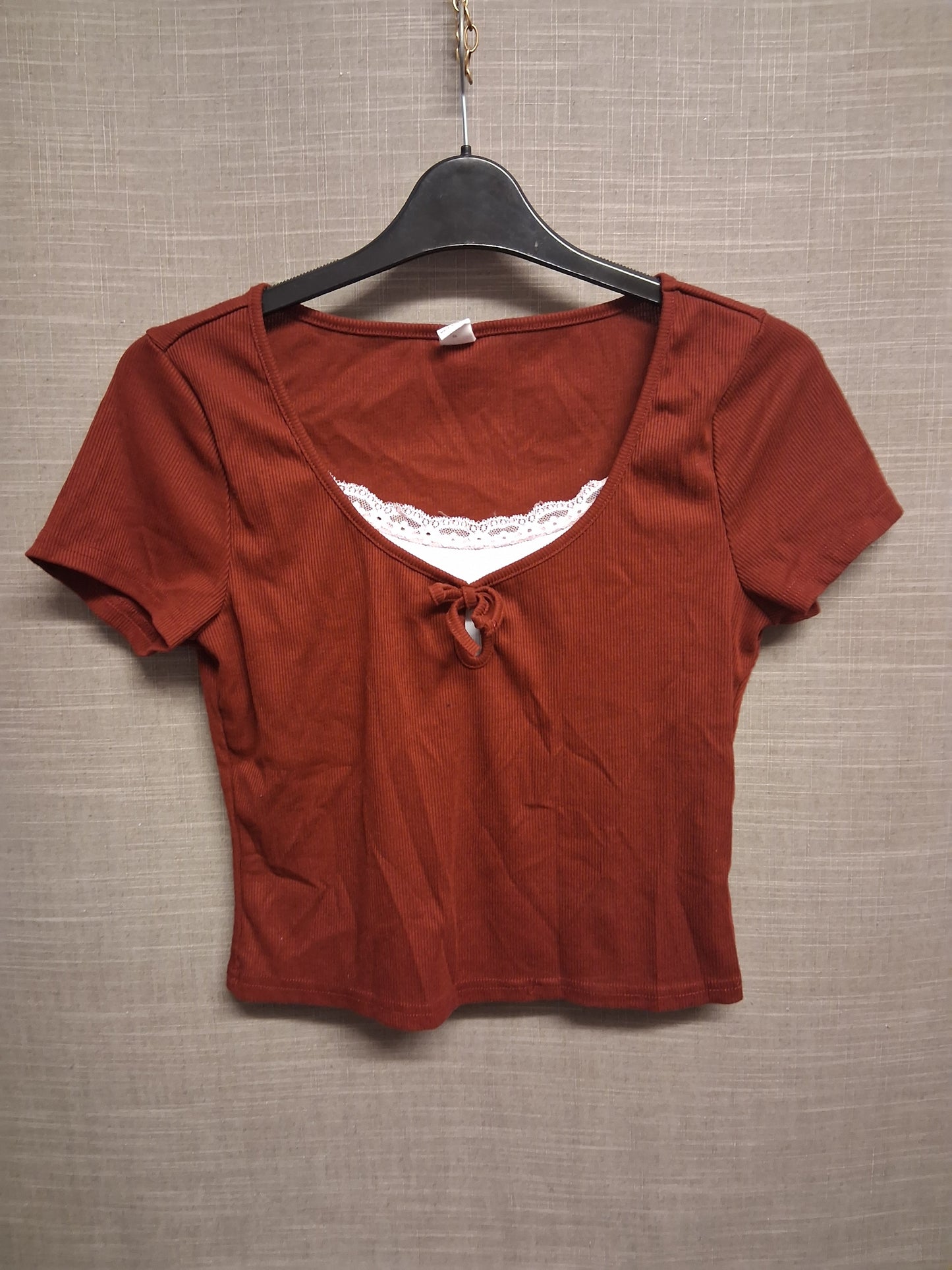 Shein Girls Burgundy Crop Short Sleeve T-Shirt Age 16 Years