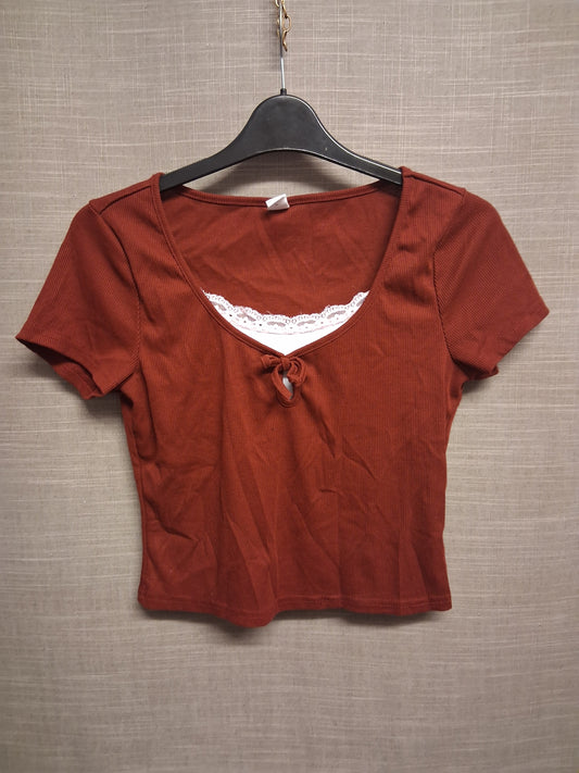 Shein Girls Burgundy Crop Short Sleeve T-Shirt Age 16 Years