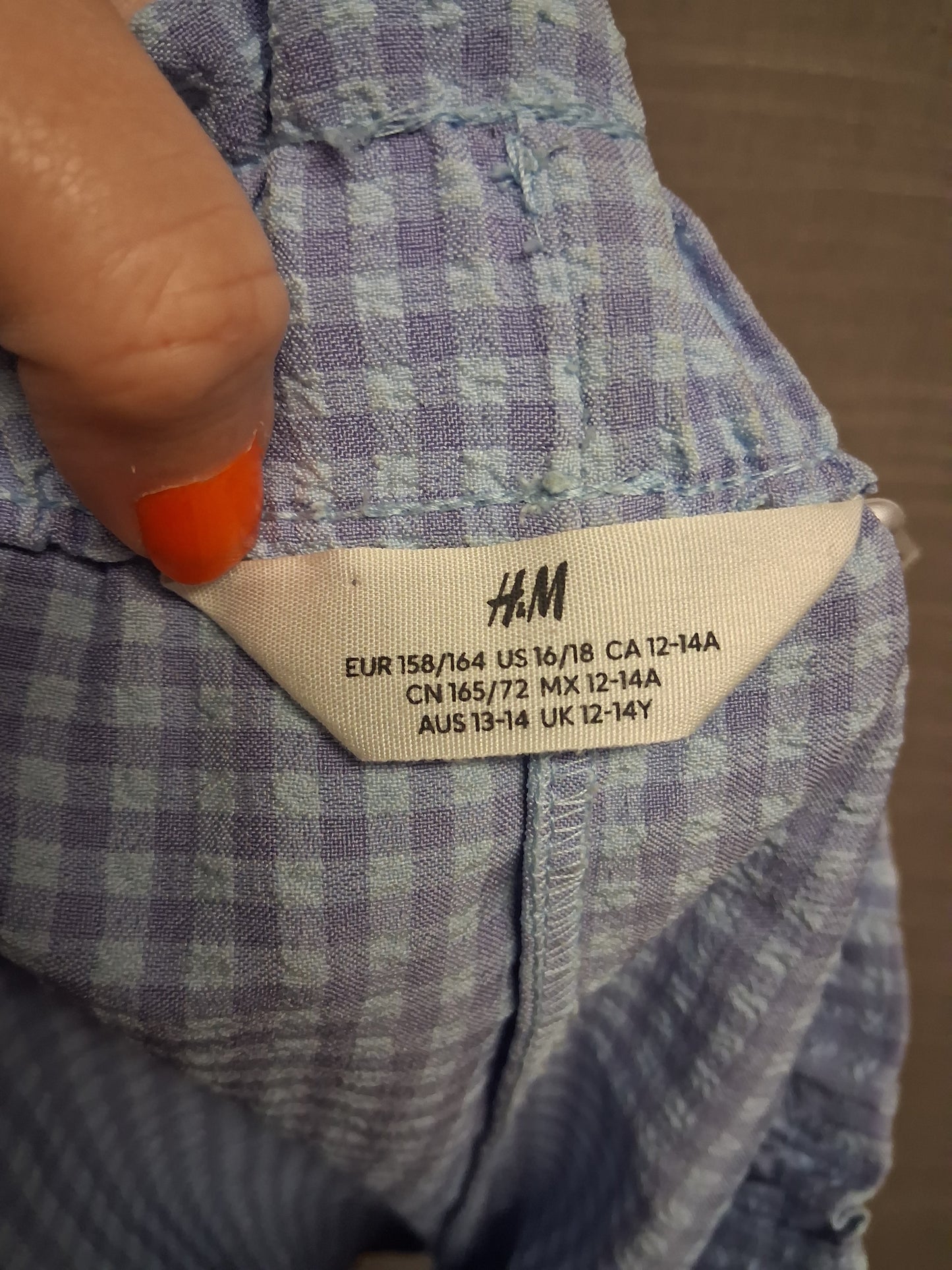 H&M Blue Lilac Checked Shorts Elasticated Waist Age 12-14 Years
