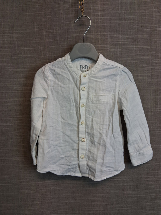 F&F Boys Long Sleeve Collarless Shirt Age 12-18 Months 100% Cotton