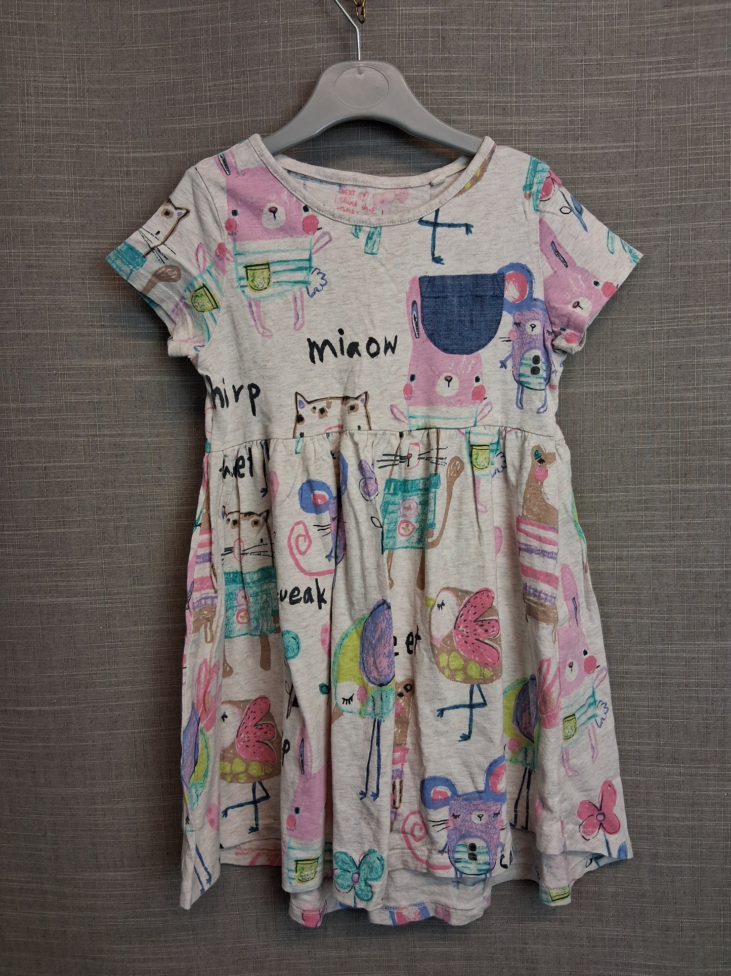 Next Girls Beige Animal Print Dress Jersey Short Sleeve Age 5-6 Years