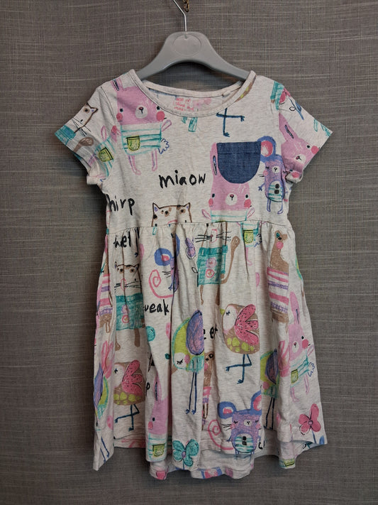 Next Girls Beige Animal Print Dress Jersey Short Sleeve Age 5-6 Years