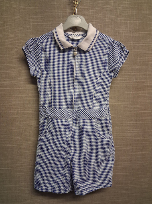 Marks and Spencer Girls Blue White Gingham Playsuit Age 5-6 Years