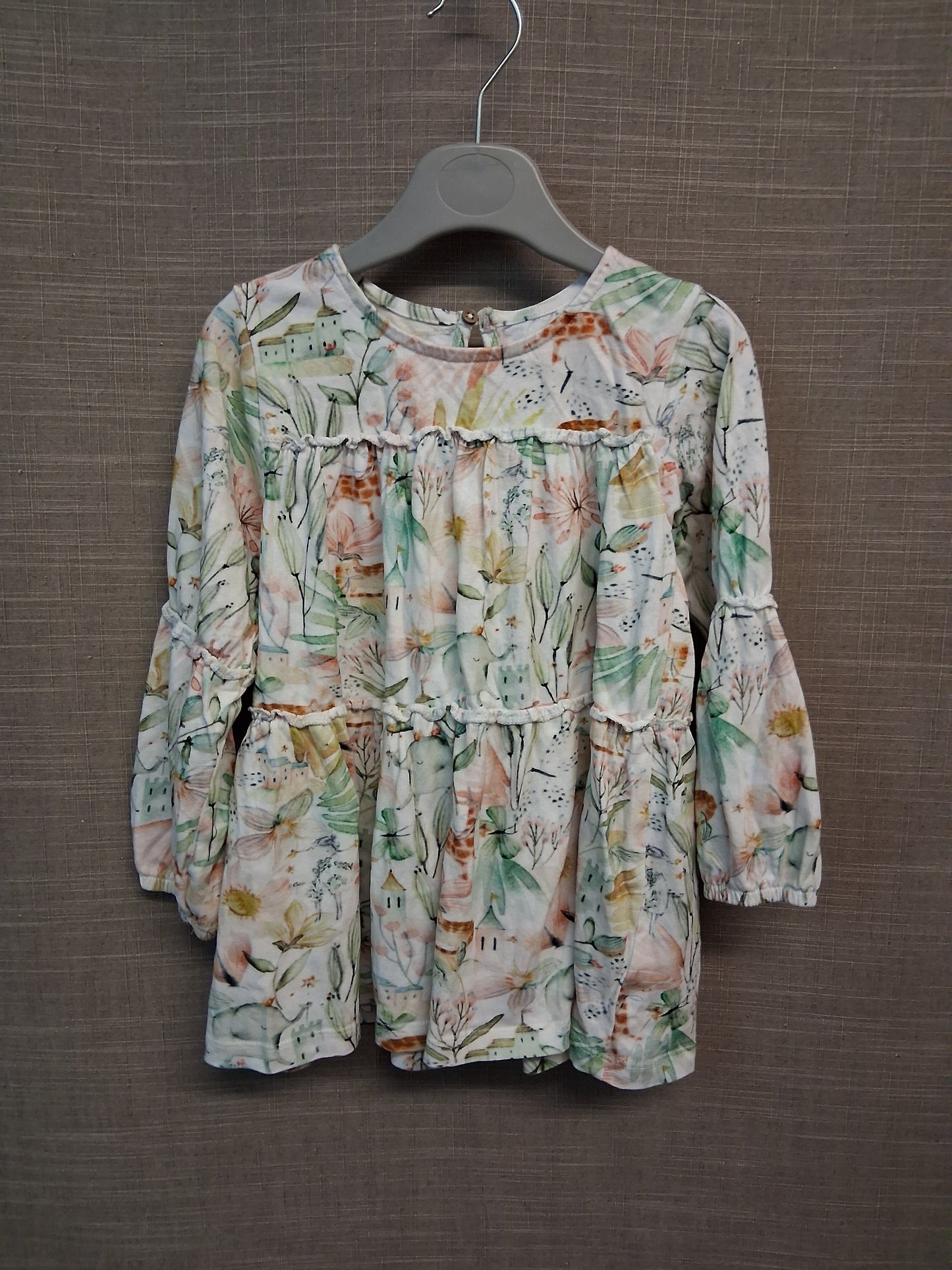 Next Girls Long Sleeve Jersey Tiered Dress Age 2-3 Years Multicolour