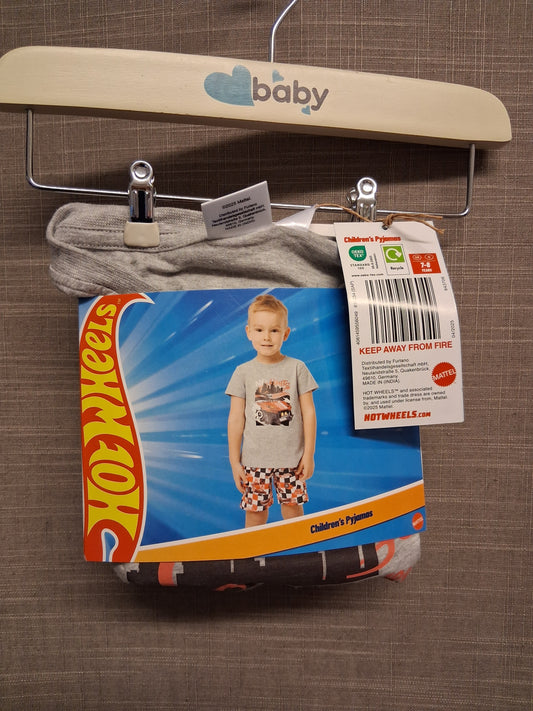 Hot Wheels Boys Pyjamas PJ Shorts Set Grey Multicolour Age 7-8 Years Brand New