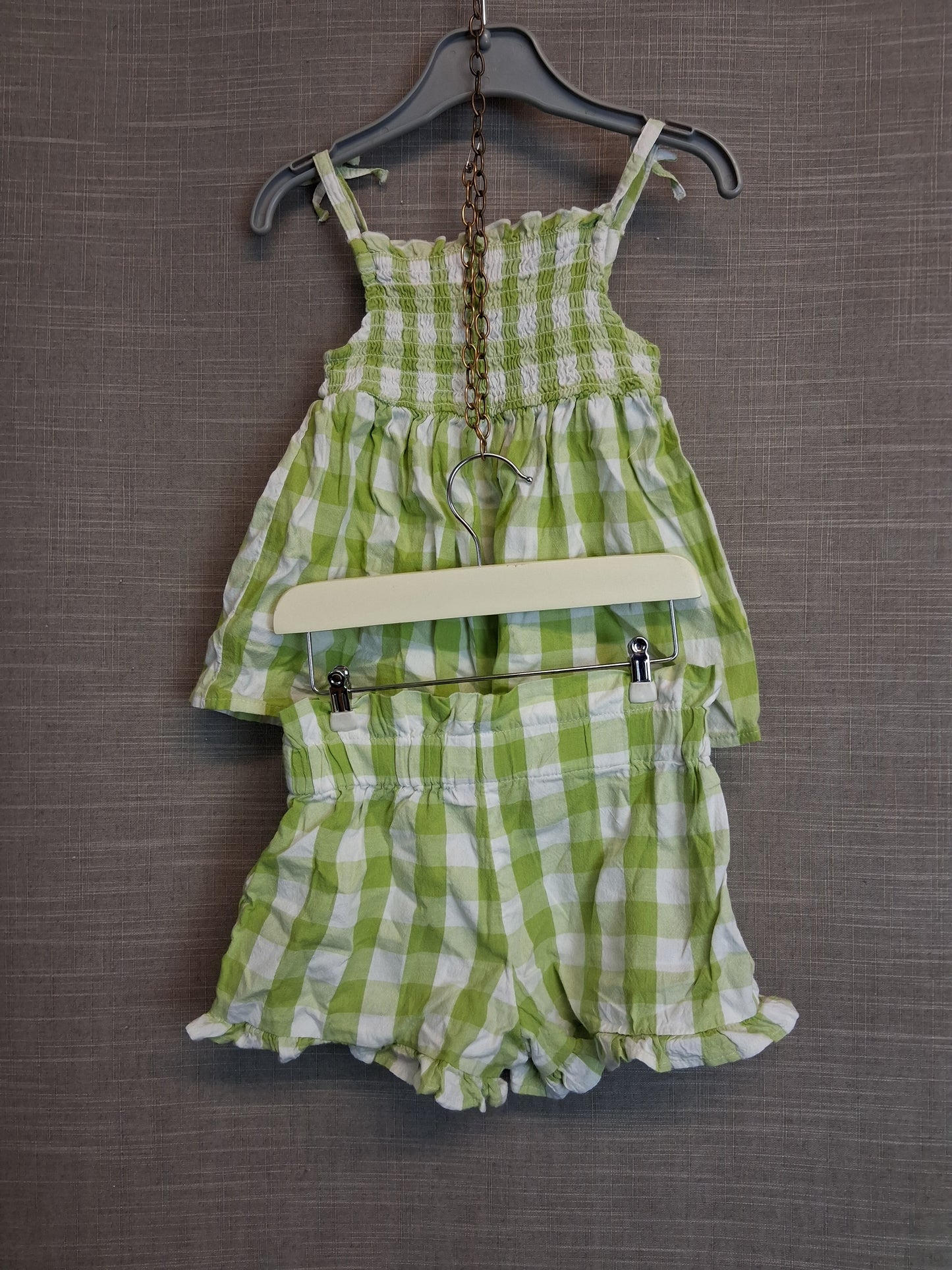 F&F 2 Piece Outfit Green Check Vest and Shorts Age 18-24 Months