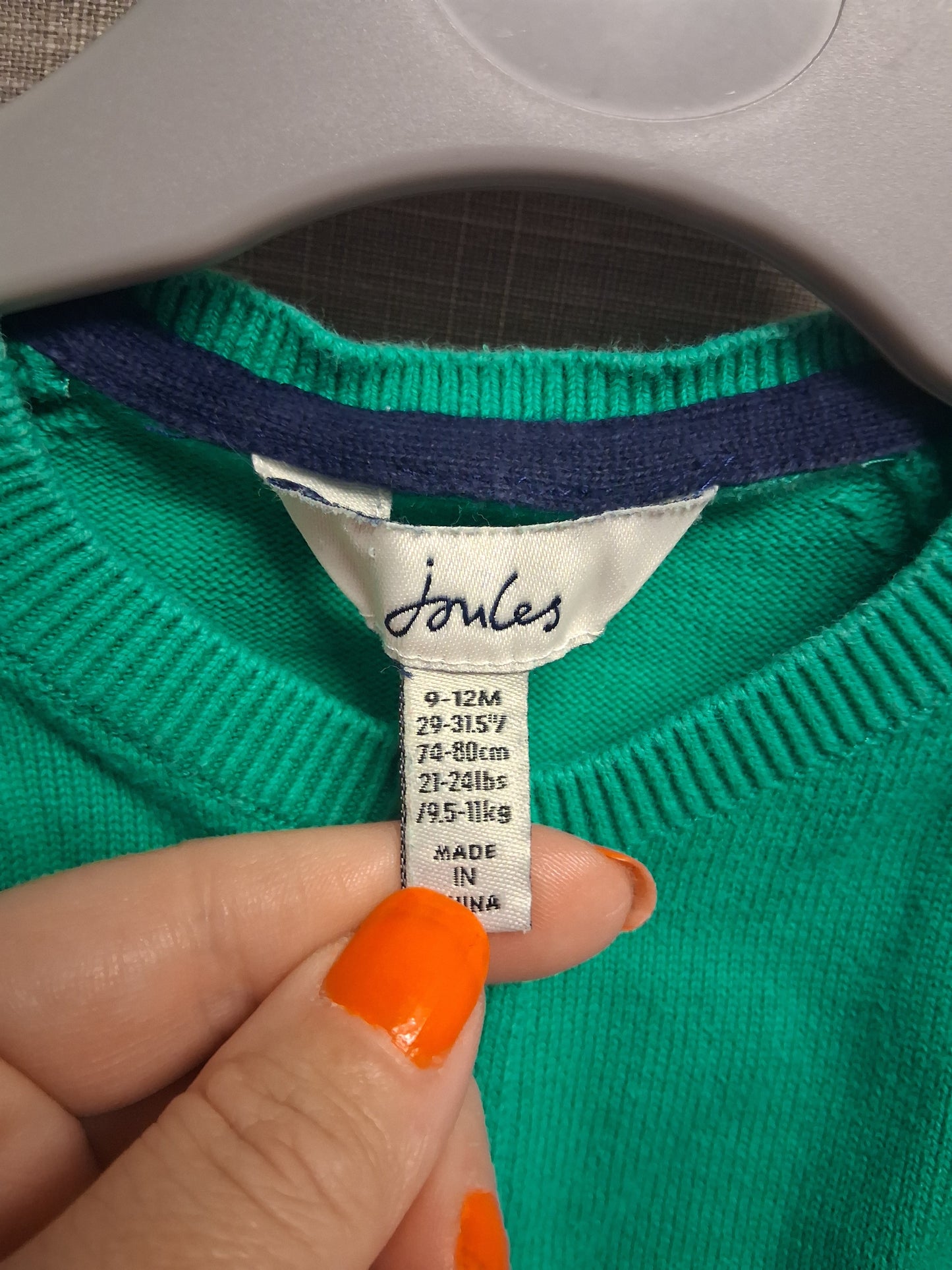 Joules Girls Green Cotton Knit Cardigan Age 9-12 Months