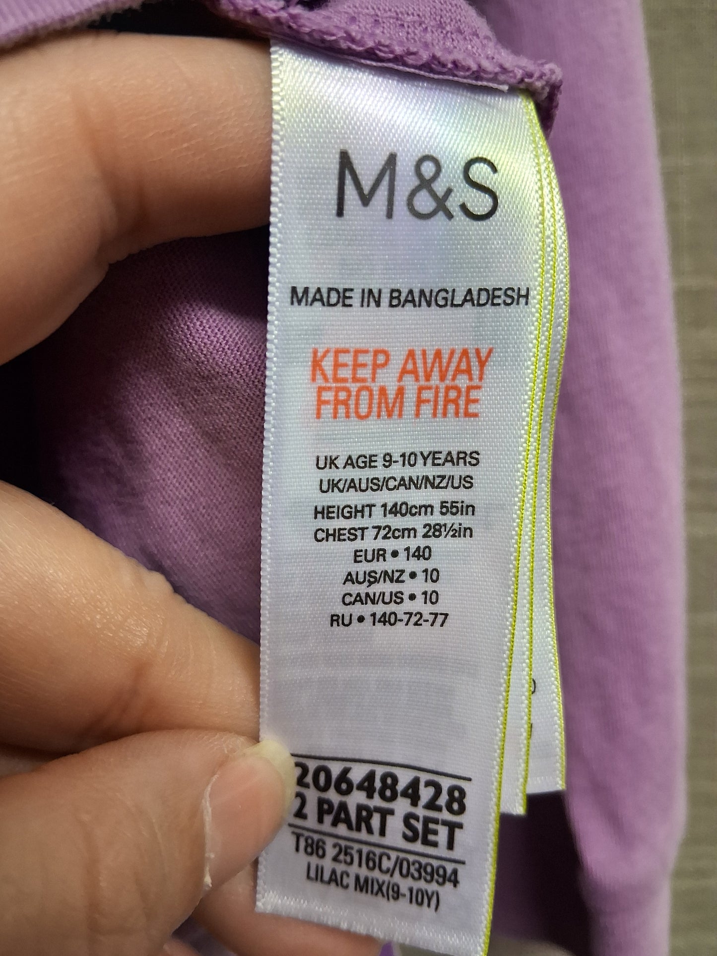 Harry Potter Marks & Spencer Lilac PJs Pyjamas 2 Piece Set Age 9-10 years