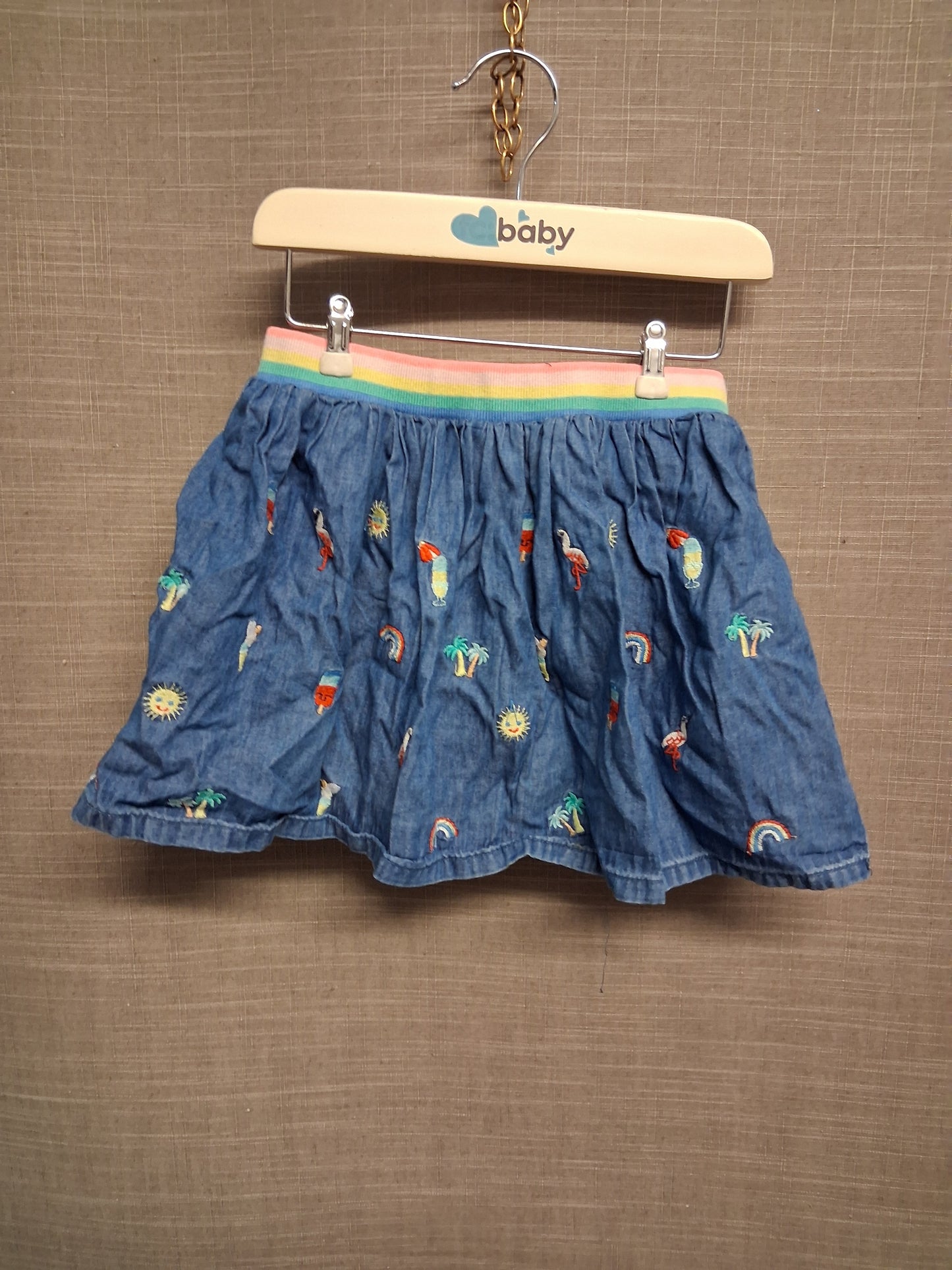 TU Girls Blue Chambray Denim A Line Skirt Summer Embroidered Motifs Age 18-24 Months