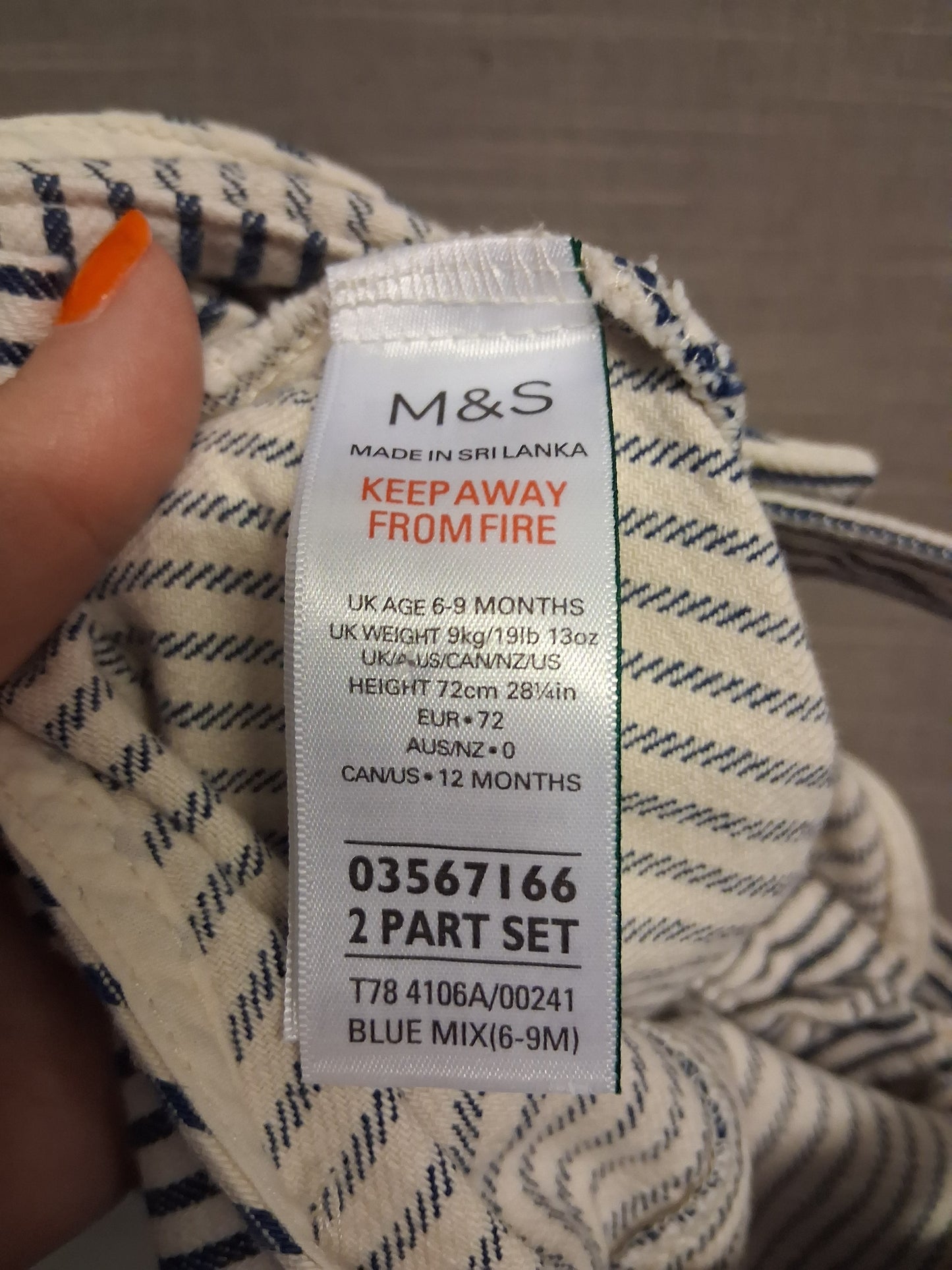 Marks & Spencer Boys Blue White Stripe Short Dungarees Age 6-9 Months