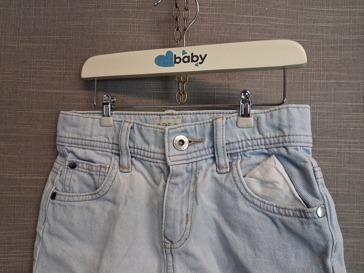 F&F Girls Light Blue Denim Shorts Age 6-7 Years Frayed Hem