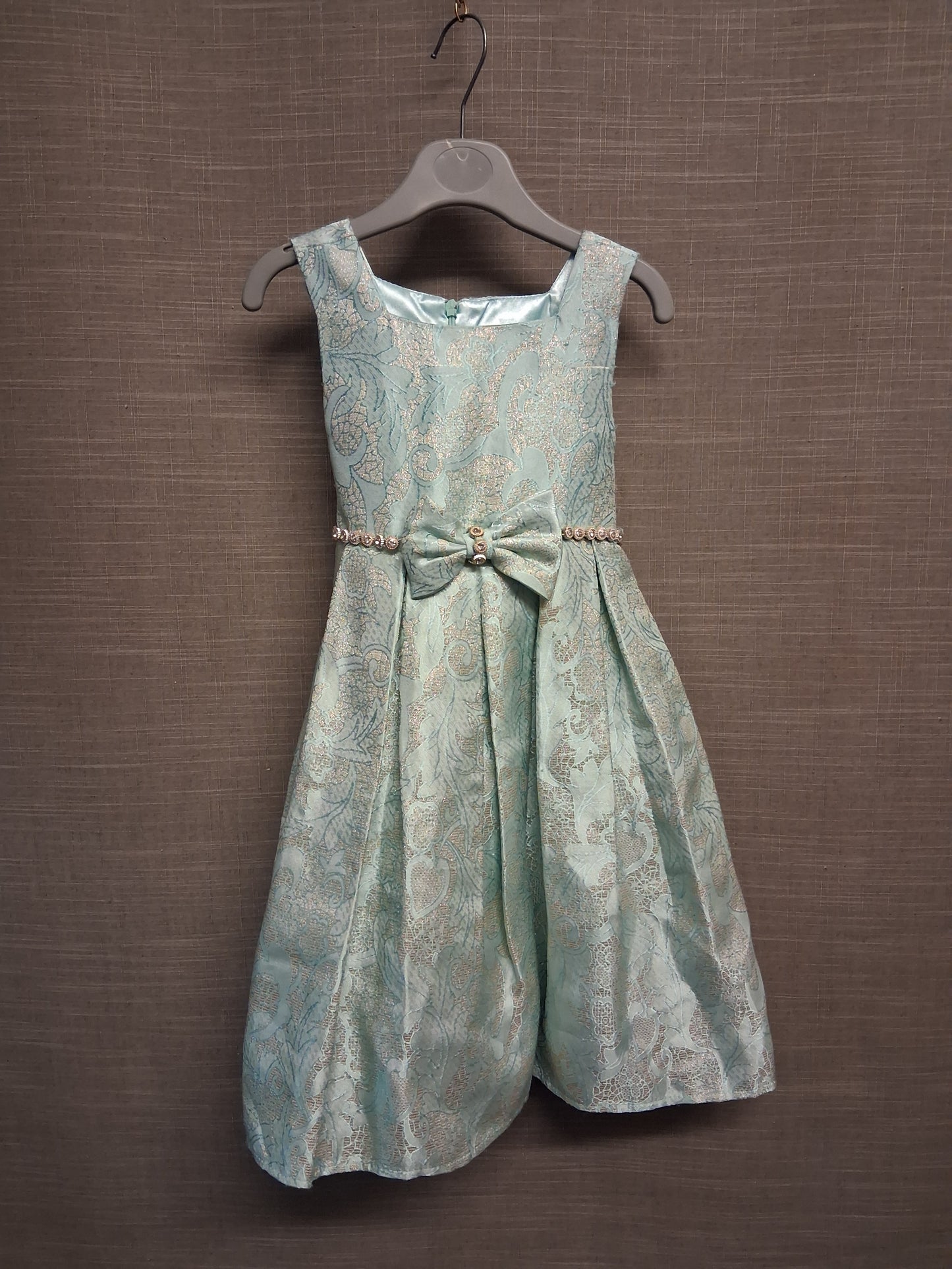 American Princess Duck Egg Blue Gold Thread Floral Party Prom Dress Bridesmaid Age 4 Years