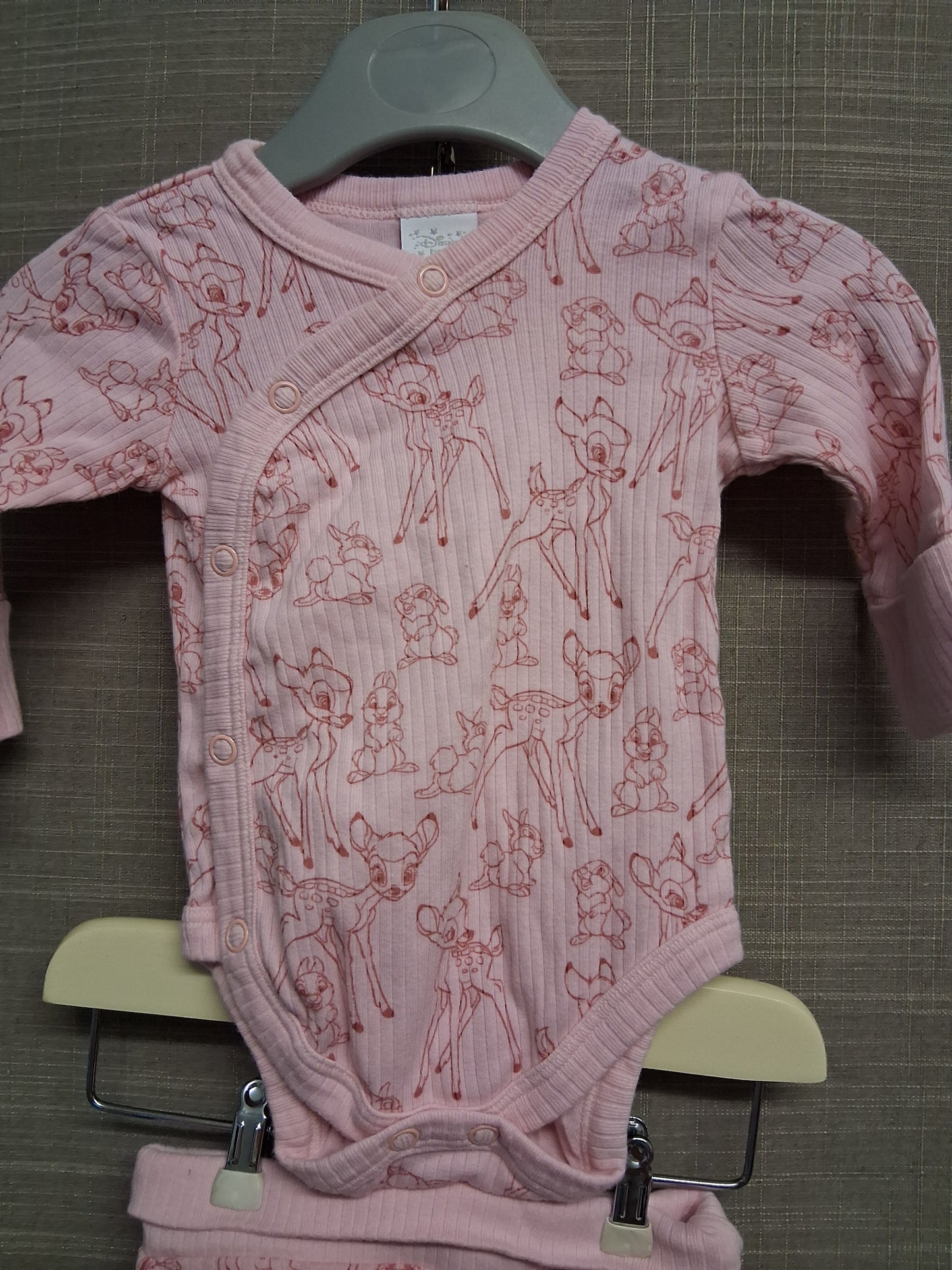 Disney Bambi 2 Piece Outfit Bodysuit Long Sleeve and Leggings Pink Age 0-3 months