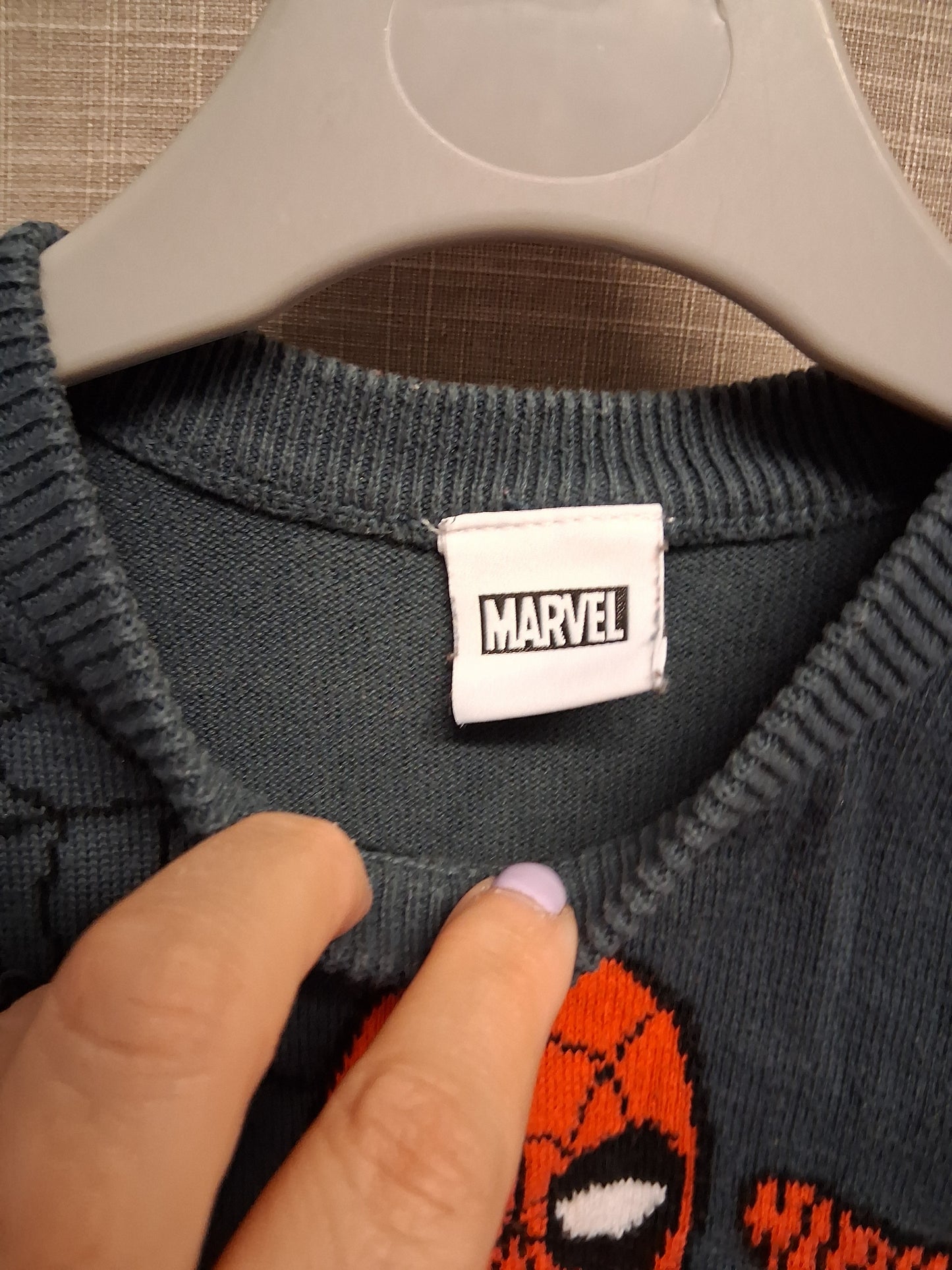 Marvel Nutmeg Boys SpiderMan Sweater Knitted Grey Long Sleeve Age 5-6 Years