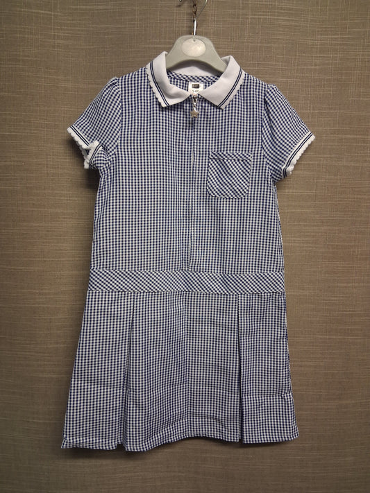 F&F Girls Blue Gingham School Dress Zipper Age 5-6 Years NWOTS