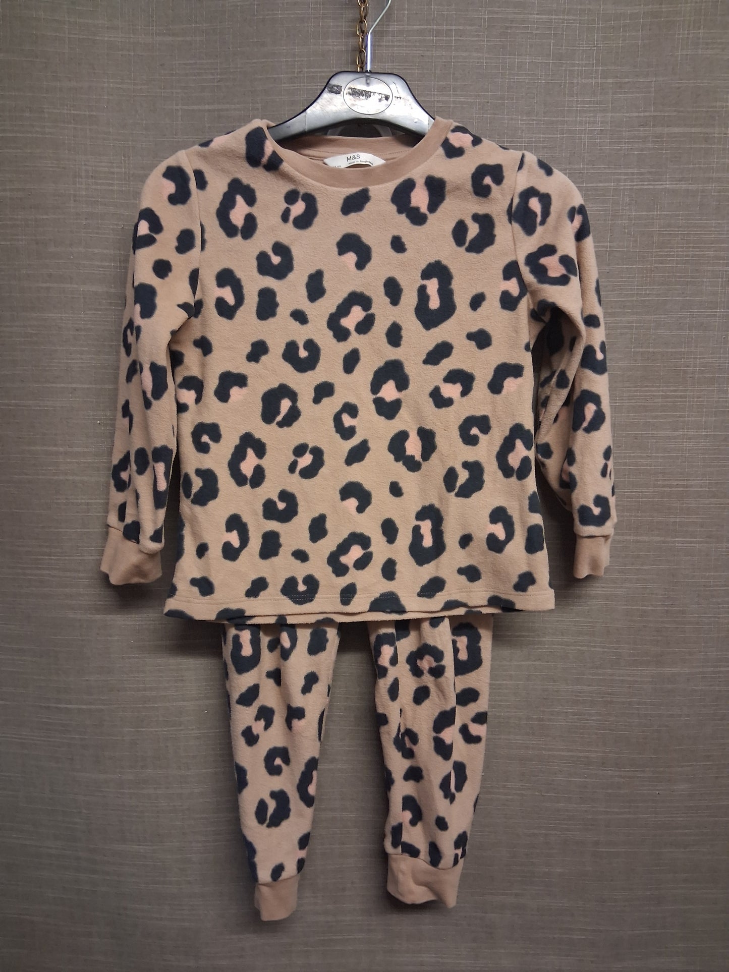 Marks and Spencer Girls Animal Print Plush Piece PJs Pyjamas Set Age 4-5 Years