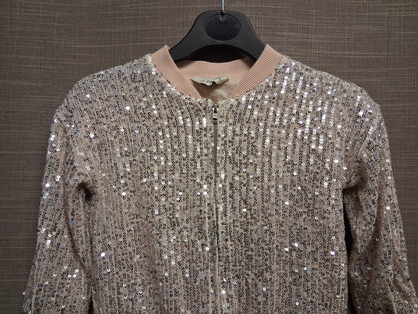 F&F Girls Sequin Sparkly Pink Silver Bomber Jacket Age 3-4 Years