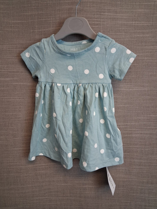 Marks and Spencer Girls Green Spotty Jersey Age 0-3 Months New