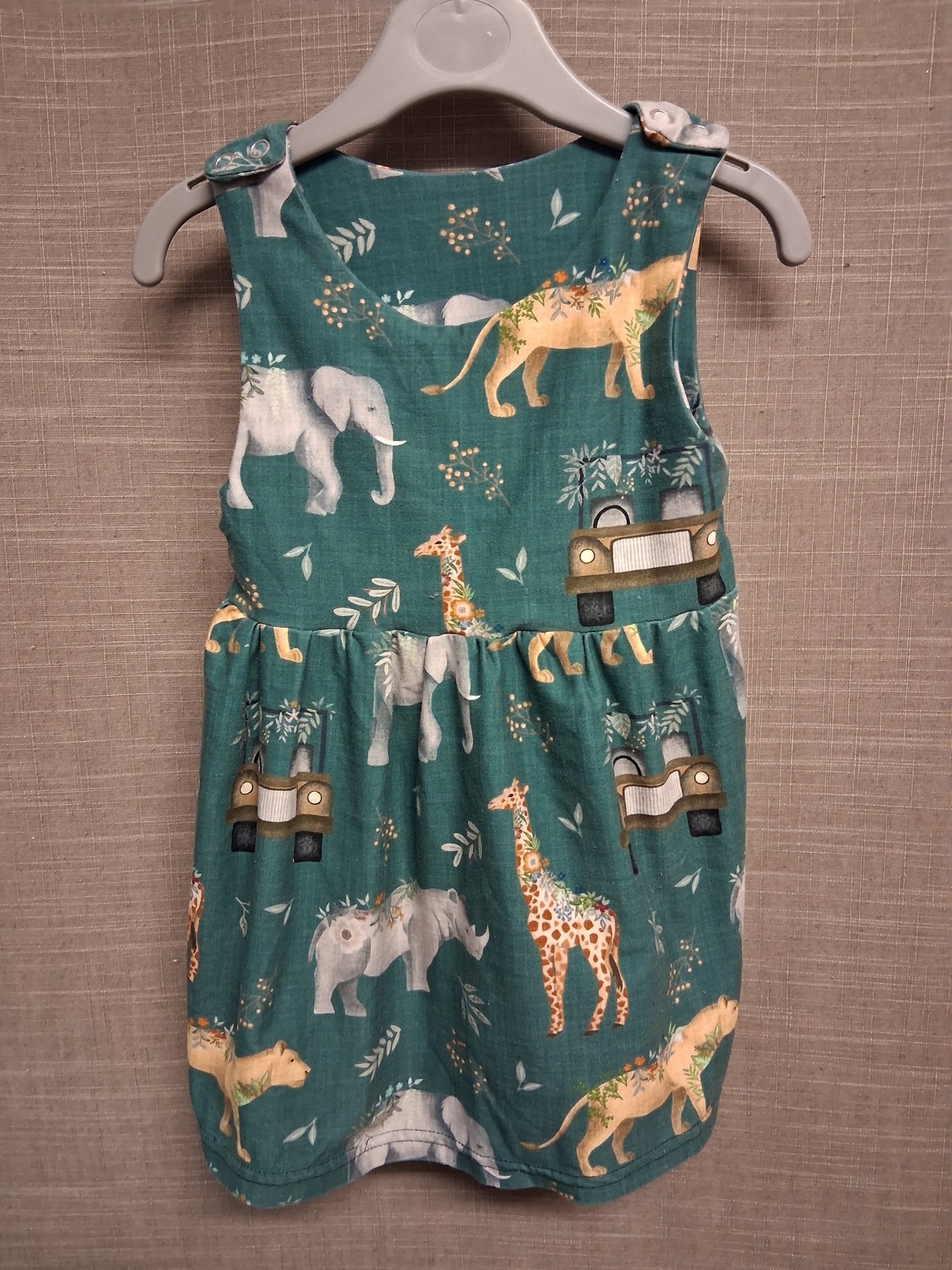That's Sew Lola Girls Safari Print Green Sleeveless Jersey Dress Age 18-24 Months