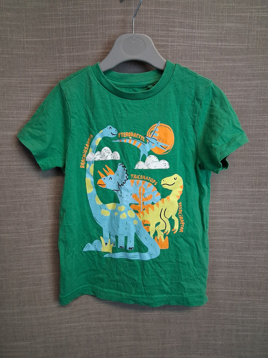 F&F Boys Green Dinosaur T-Shirt Short Sleeve Age 4-5 Years