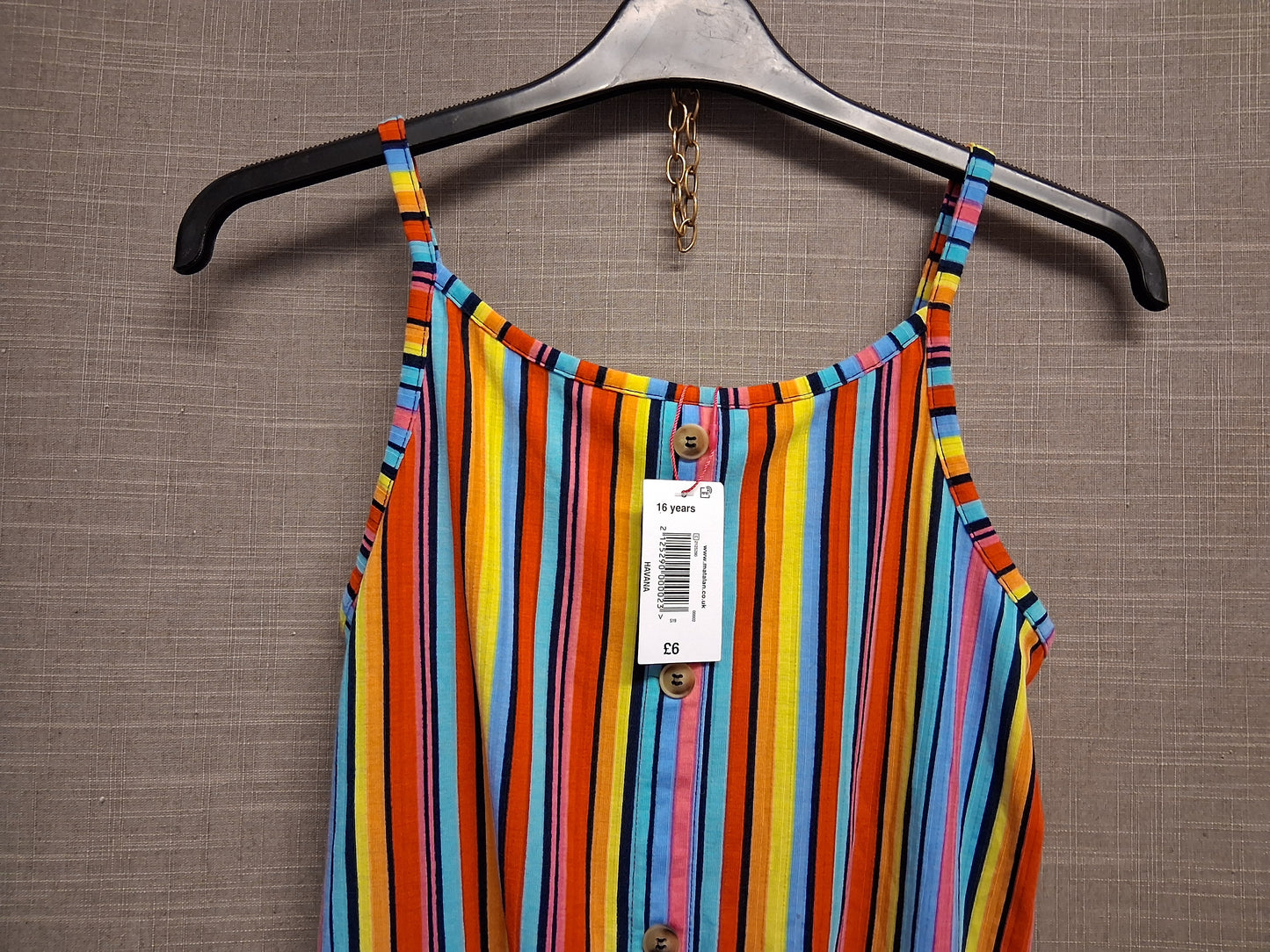 Matalan Girls Vest Tank Top Multicolour Striped Tie Front Age 16 Years