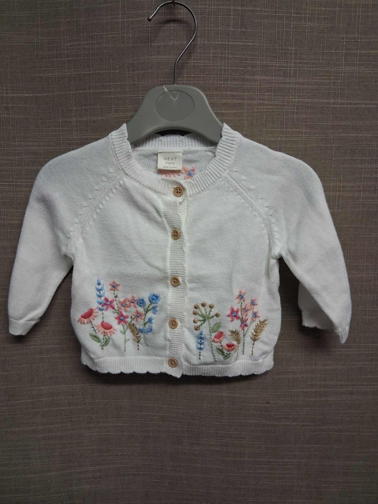 Next Girls White Floral Embroidered Knitted Cardigan Age 0-3 Months