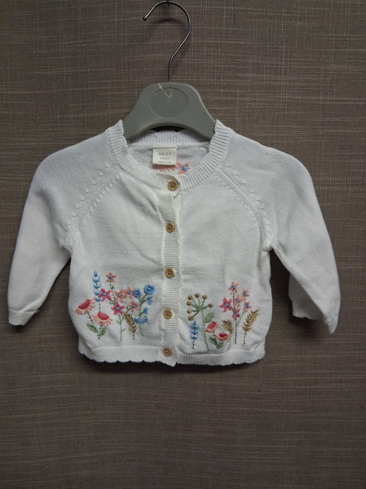 Next Girls White Floral Embroidered Knitted Cardigan Age 0-3 Months