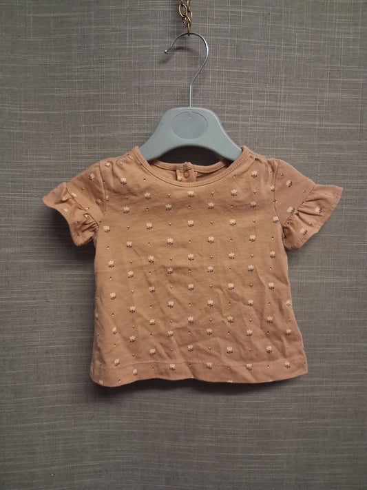 Next Girls Brown Floral Short Sleeve T-Shirt Age 0-3 Months