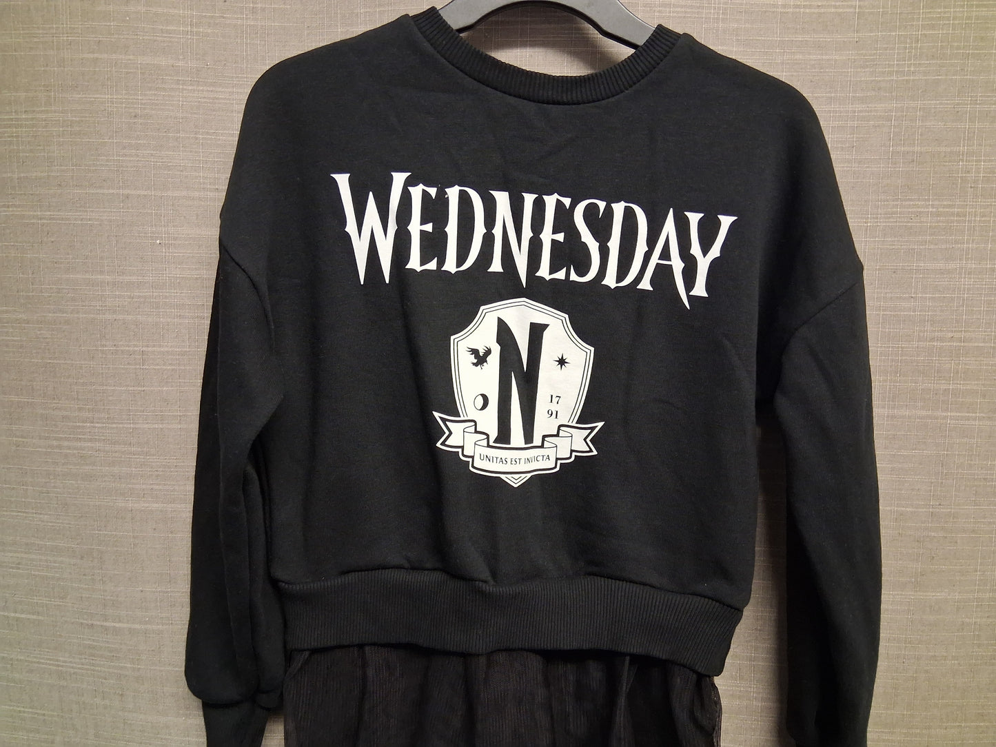 George Wednesday Girls Sweater Jumper Black Mesh Trim Hem Age 7-8 Years