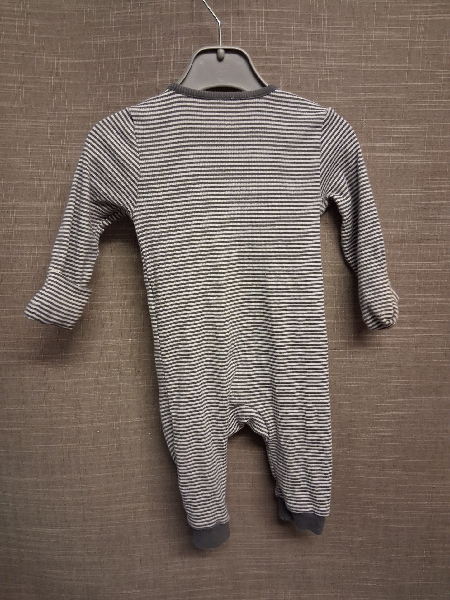 Marks and Spencer Boys Grey Striped Full Zip Sleepsuit Age 3-6 months
