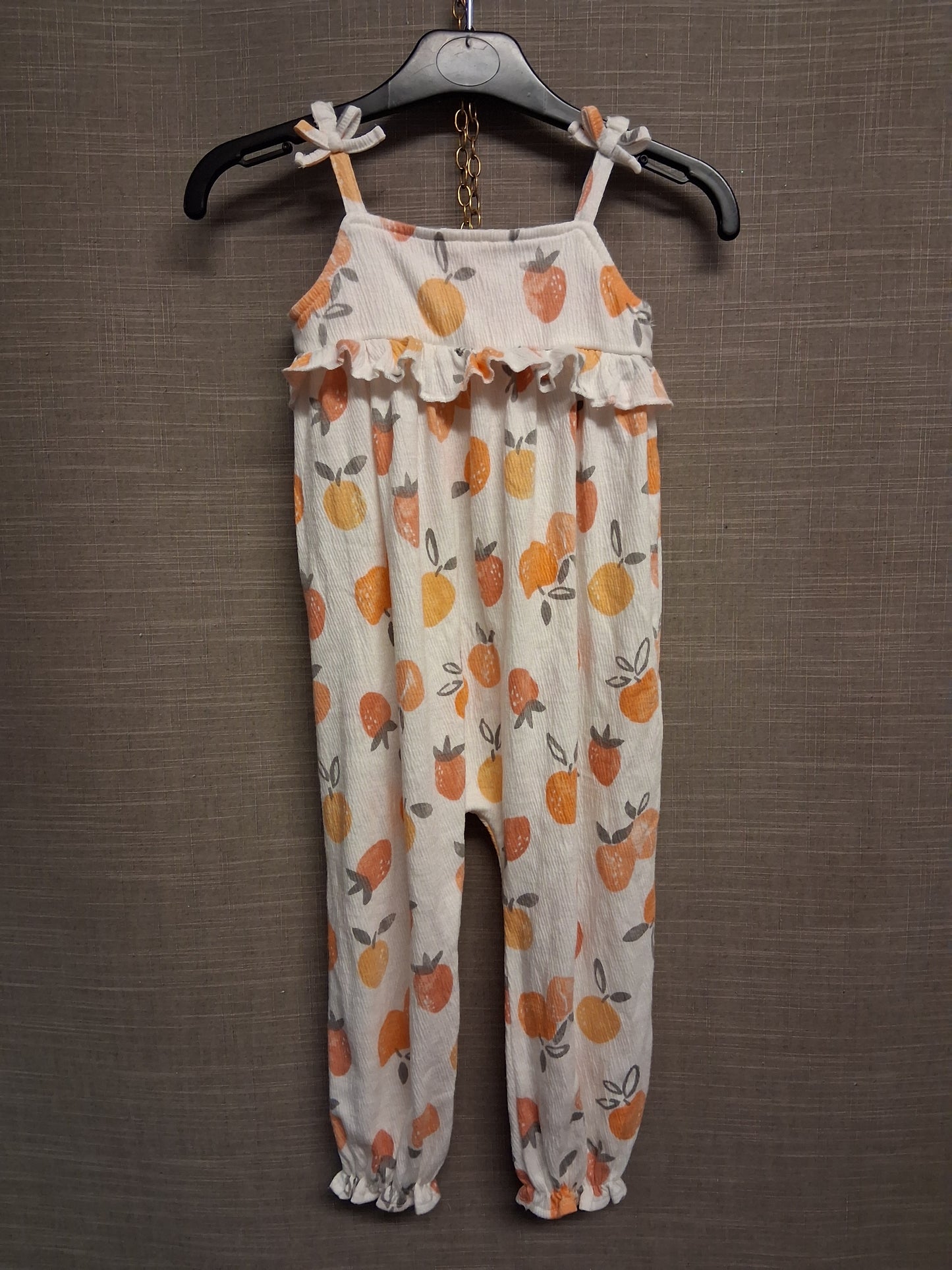 George Girls White Orange Print Jersey Romper Dungarees Age 2-3 Years