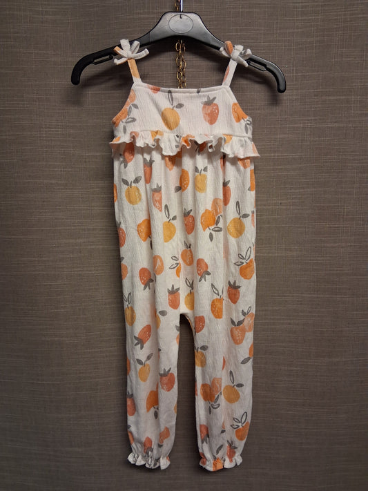 George Girls White Orange Print Jersey Romper Dungarees Age 2-3 Years