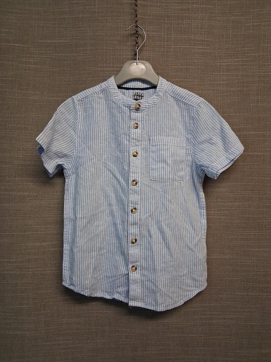 F&F Boys Blue White Striped Short Sleeve Shirt Age 5-6 Years