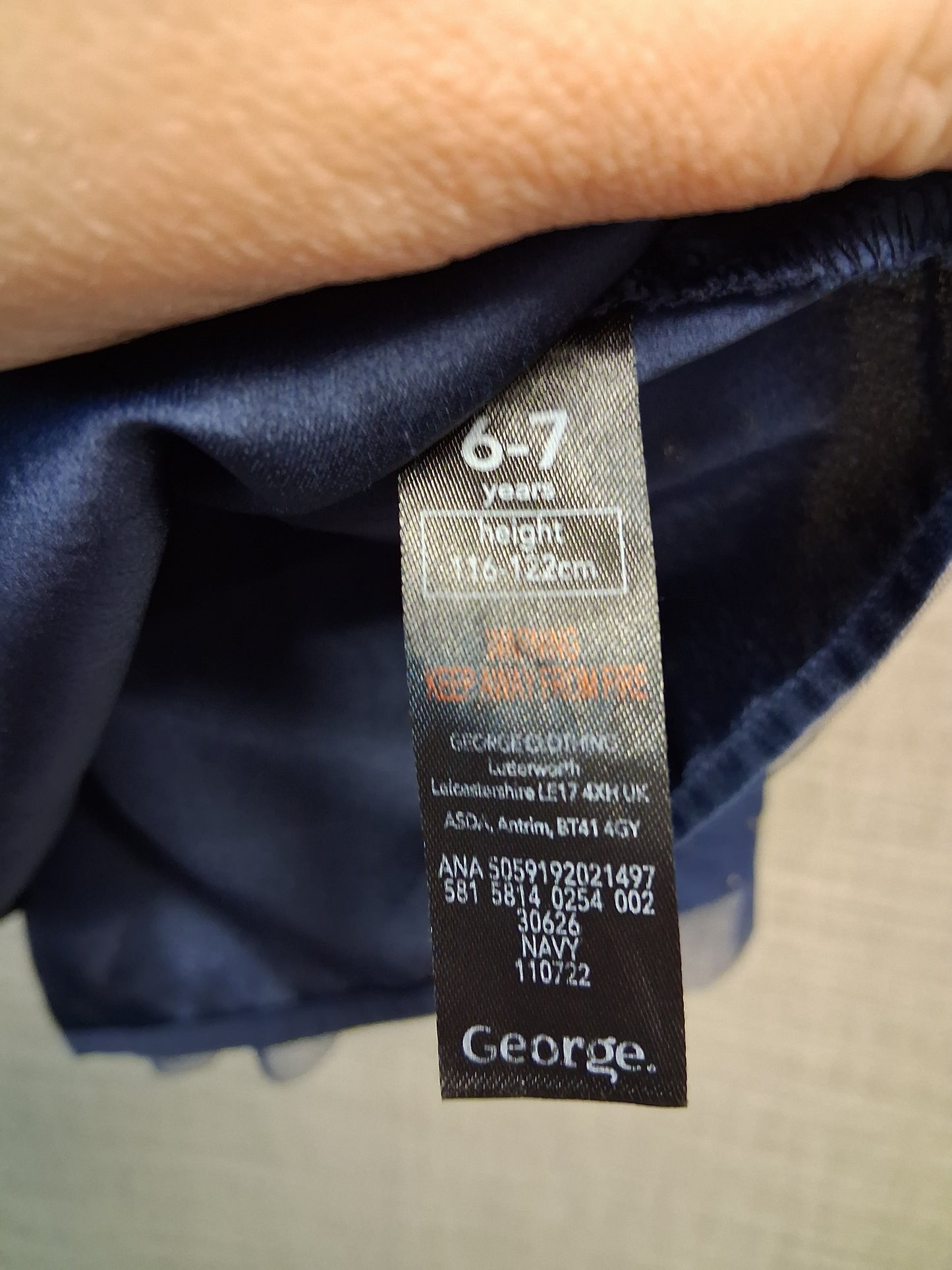 George Girls Party Dress Velour Tiered Sleeveless Navy Blue Age 6-7 years