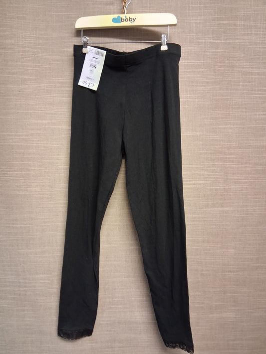 George Girls Lace Hem Black Leggings Age 10-11 Years New
