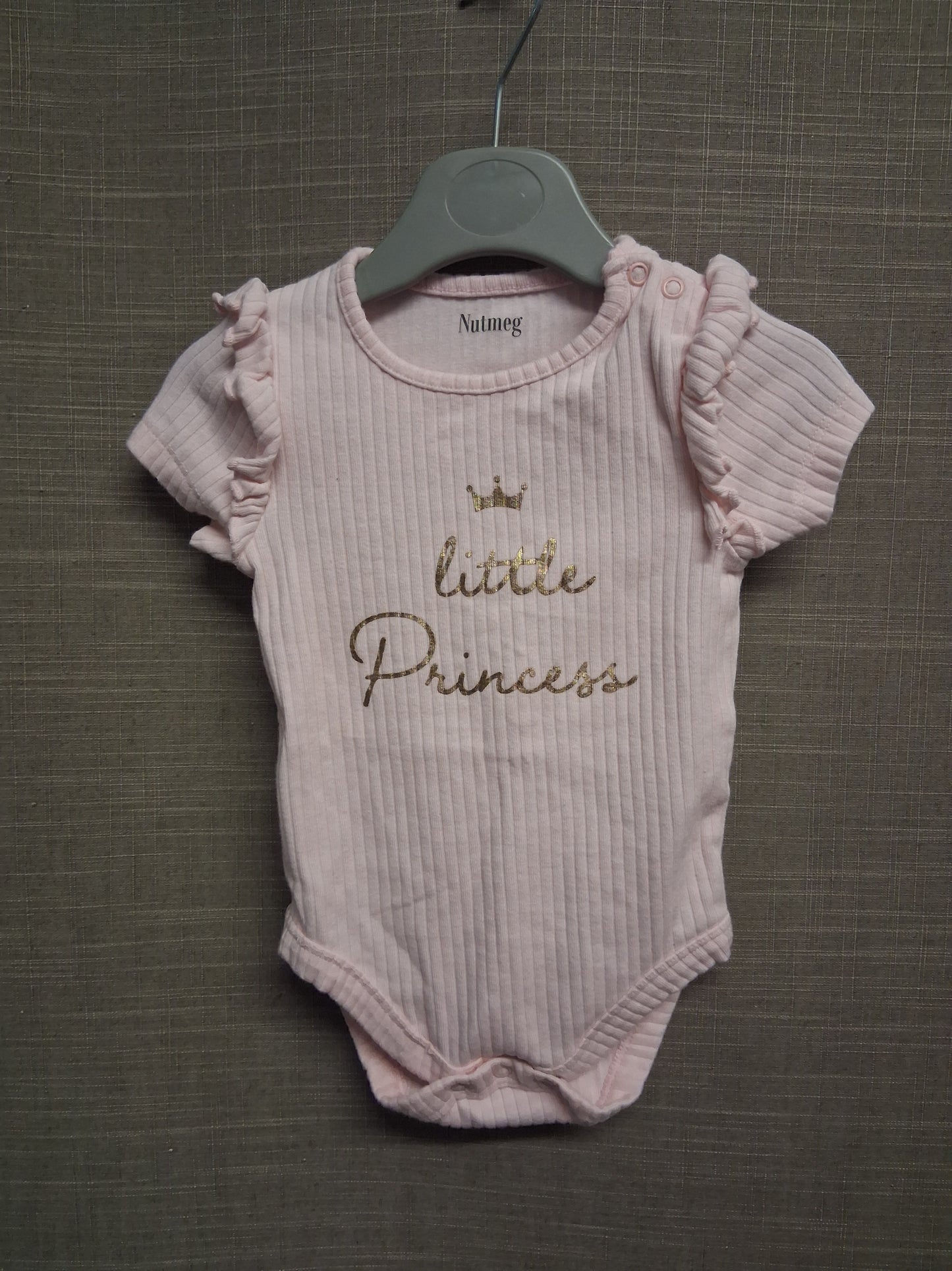 Nutmeg Girls Pink Ribbed Short Sleeve bodysuit "Little Princess" Age 6-9 Months