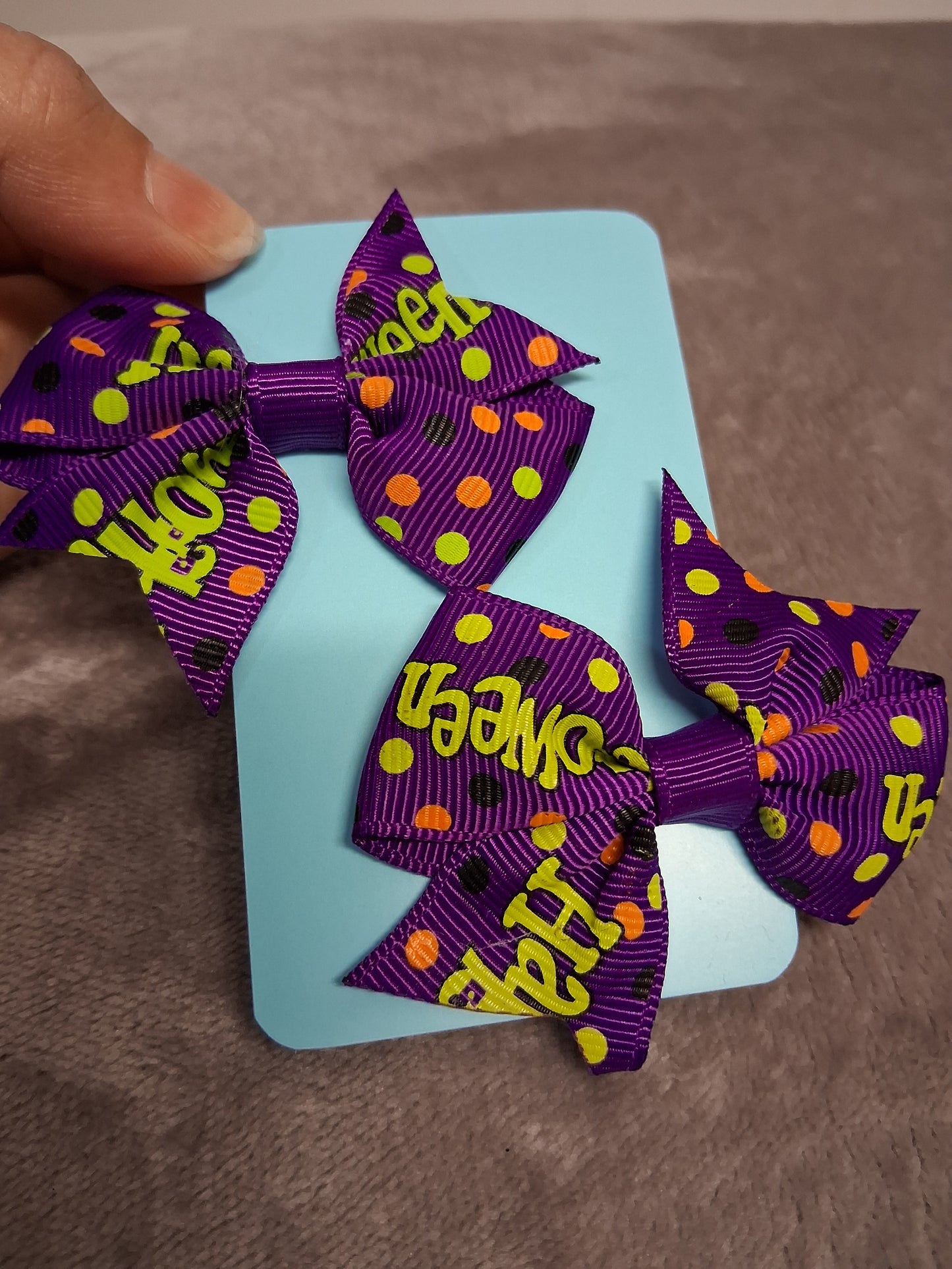 Halloween Theme Purple Spotty Hair Bow Clips X2