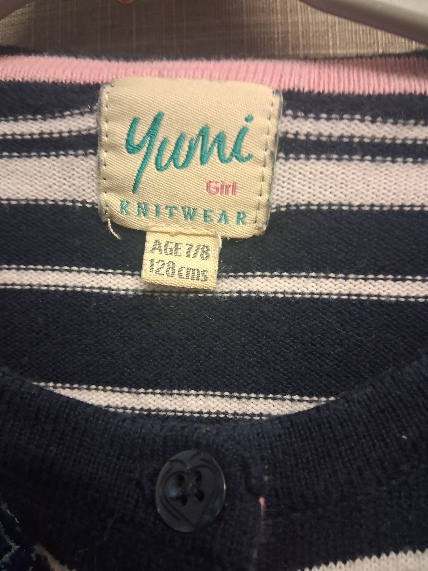 Yumi Girls Blue White Striped Embroidered Floral Cardigan Age 7-8 Years