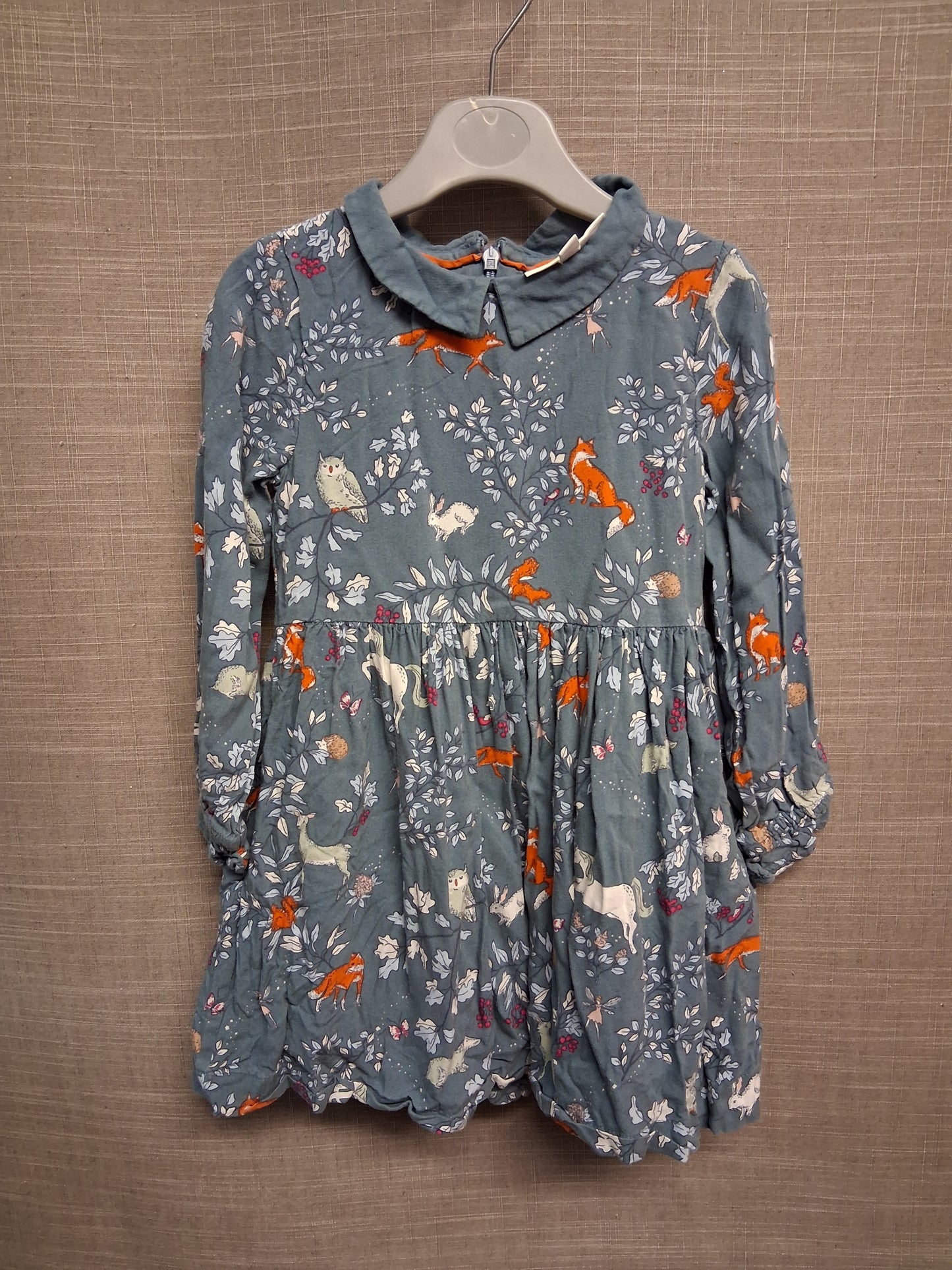Mini Boden Blue Grey Woodland Theme A Line Dress Age 3-4 Years