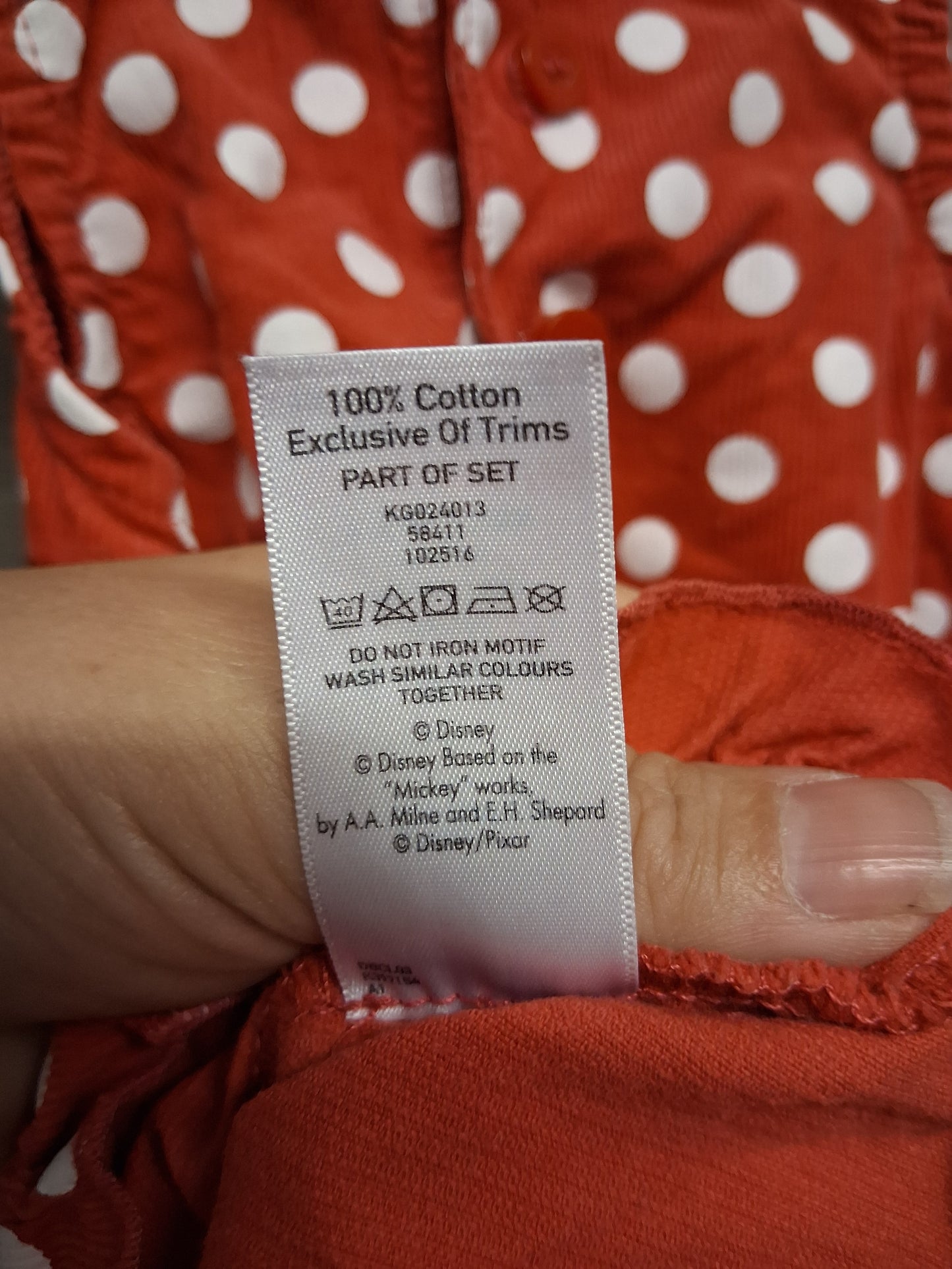 Disney Baby Minnie Mouse Red Spotty Pinafore Dress Sleeveless Age 6-9 Months