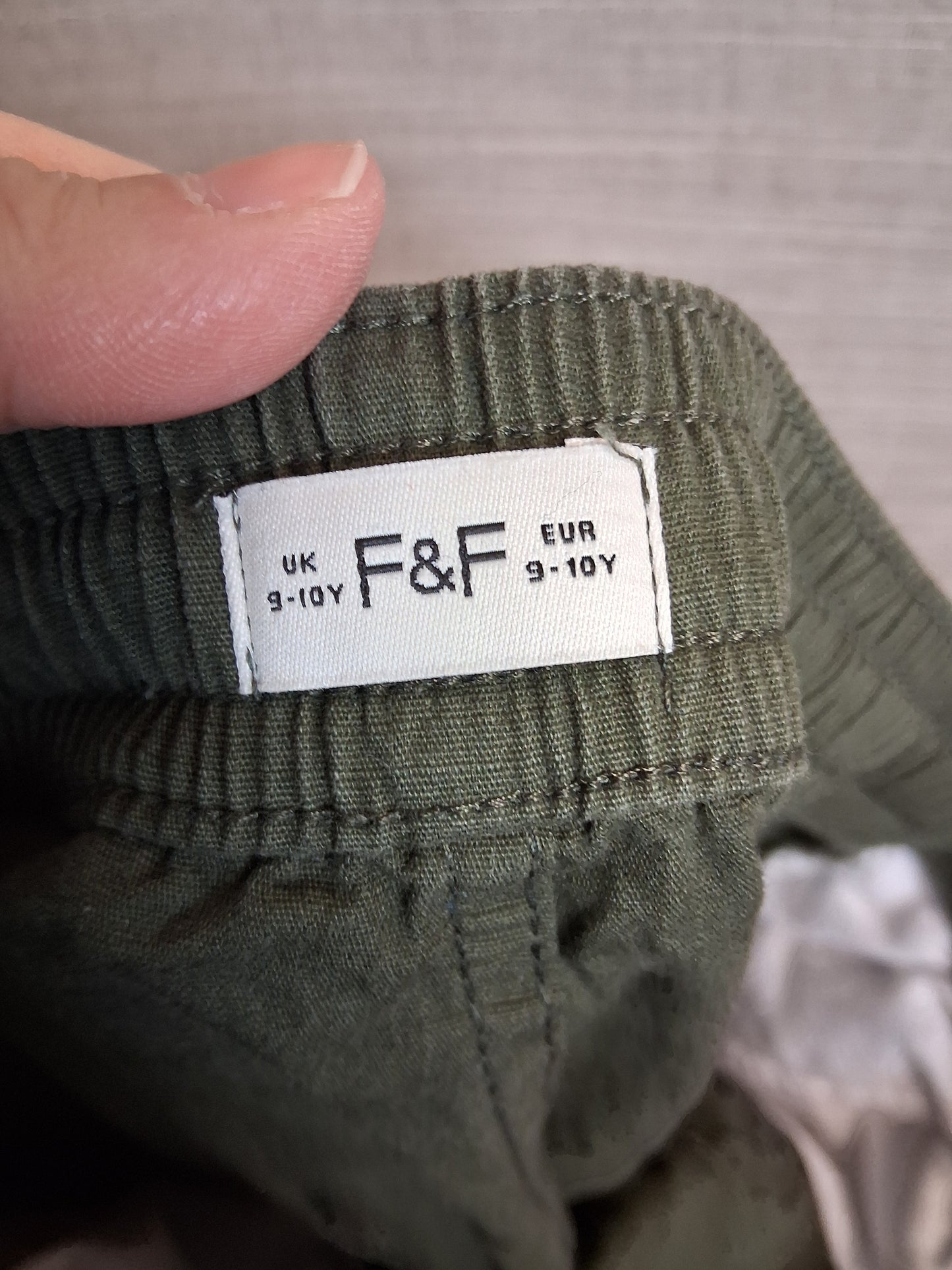 F&F Boys Khaki Green Shorts Age 9-10 Years 100%Cotton