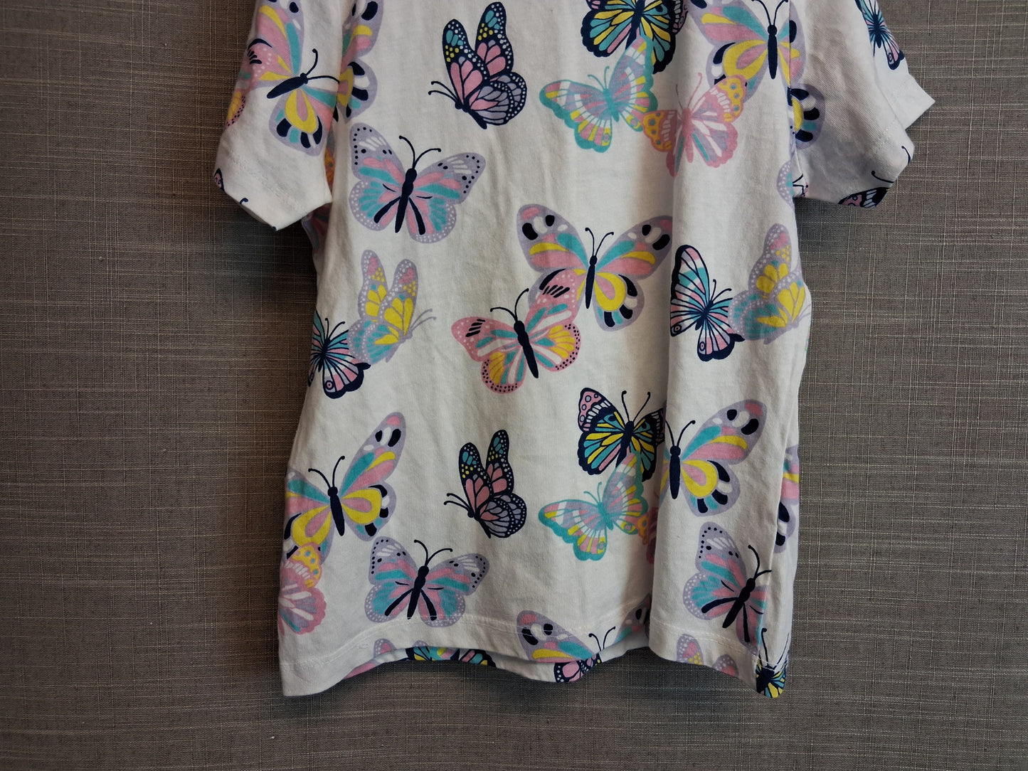 Primark Girls Butterfly T-Shirt Short Sleeve White Multicolour Age 6-7 Years