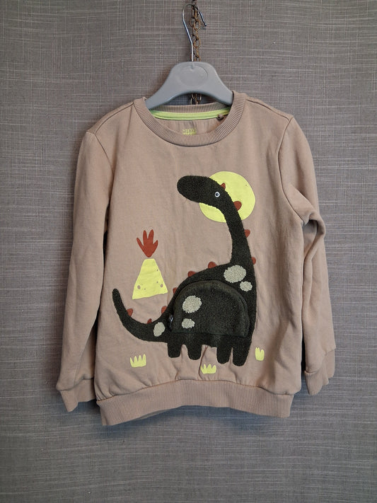F&F Boys Beige Dinosaur Sweater Age 5-6 Years