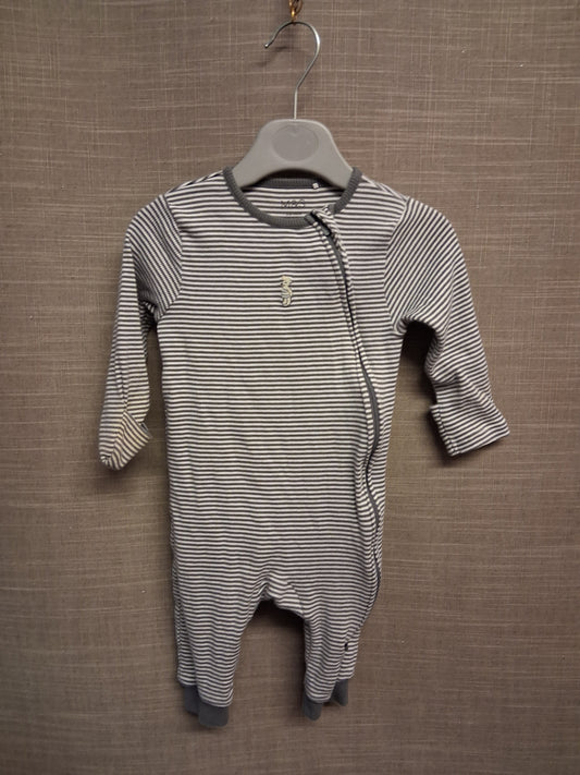 Marks and Spencer Boys Grey Striped Full Zip Sleepsuit Age 3-6 months