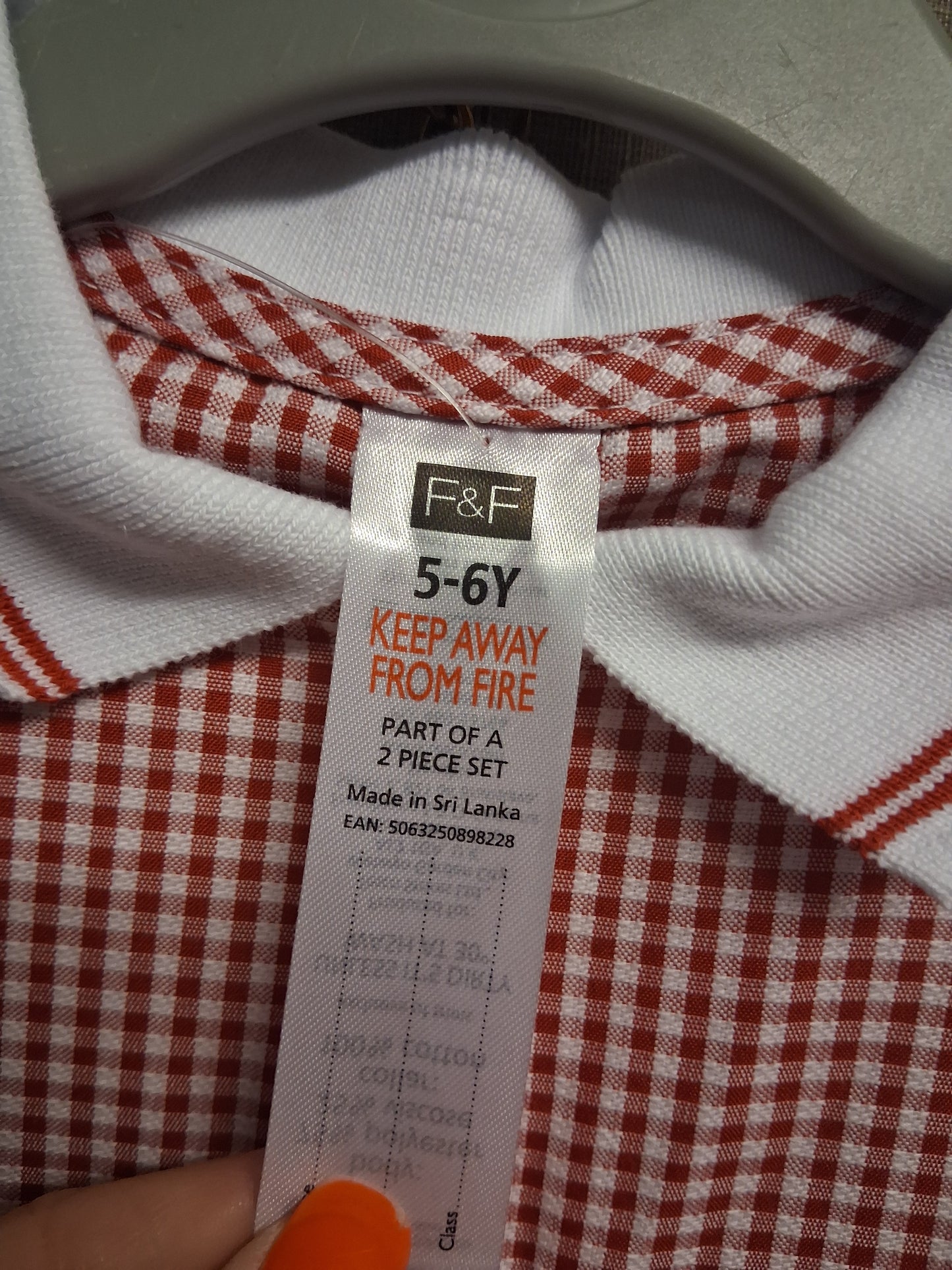 F&F Girls Red Gingham School Dress Zipper Age 5-6 Years NWOTS