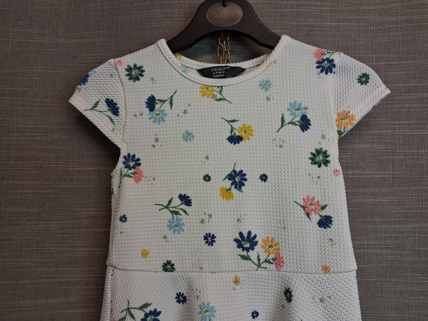 Primark Girls Cream Floral Short Sleeve Dress Age 6-7 Years