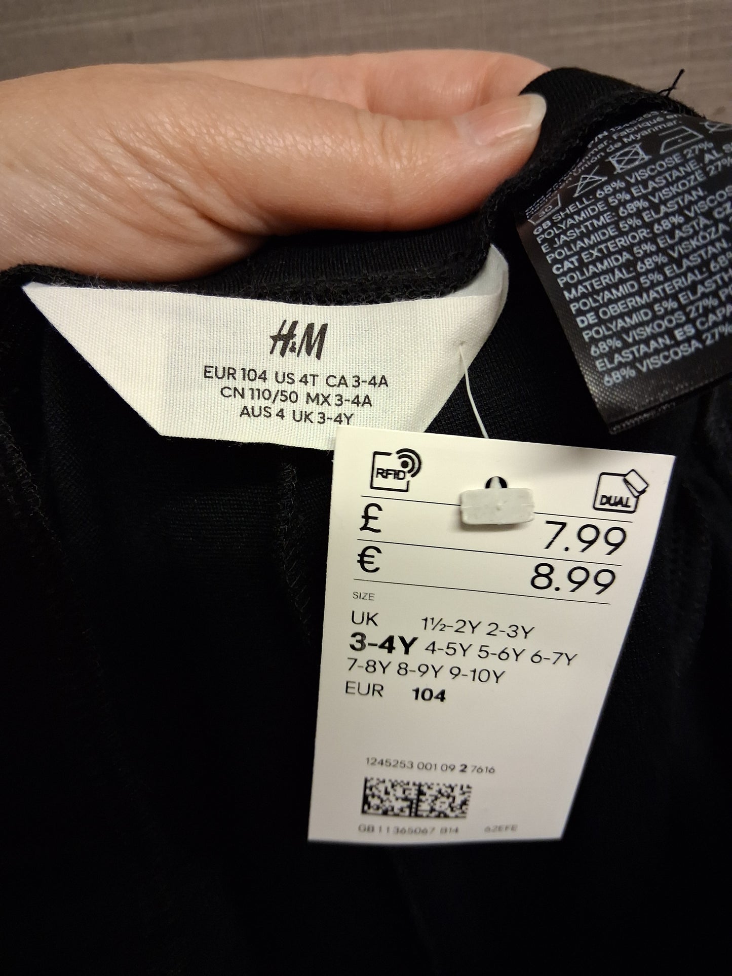 H&M Girls Black Jersey Leggings Age 3-4 Years New